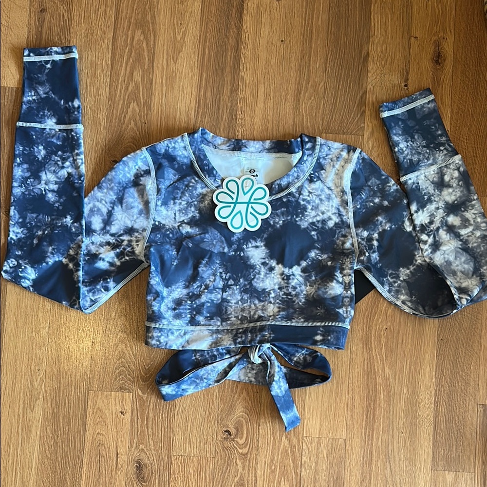 Mono B Blue Tie Front Crop Hoodie